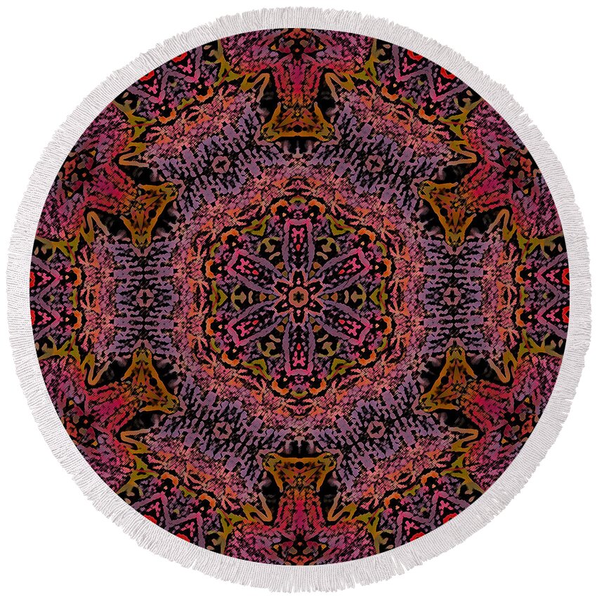 Kaleidoscope Round Beach Towel featuring the photograph Painted Lobster Kaleido by Kathy Clark