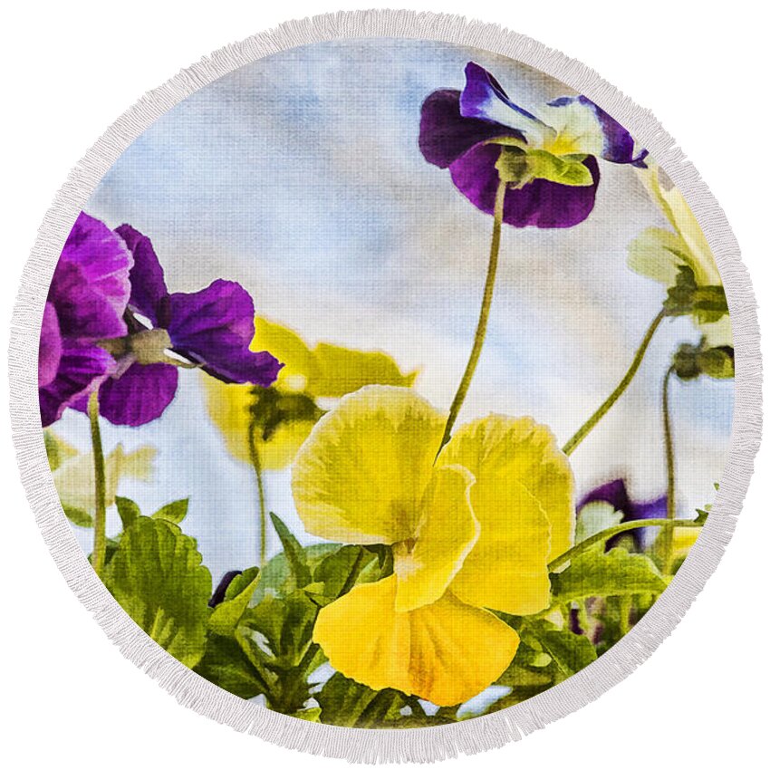 Pansies Round Beach Towel featuring the photograph Painted Pansies by Cathy Kovarik