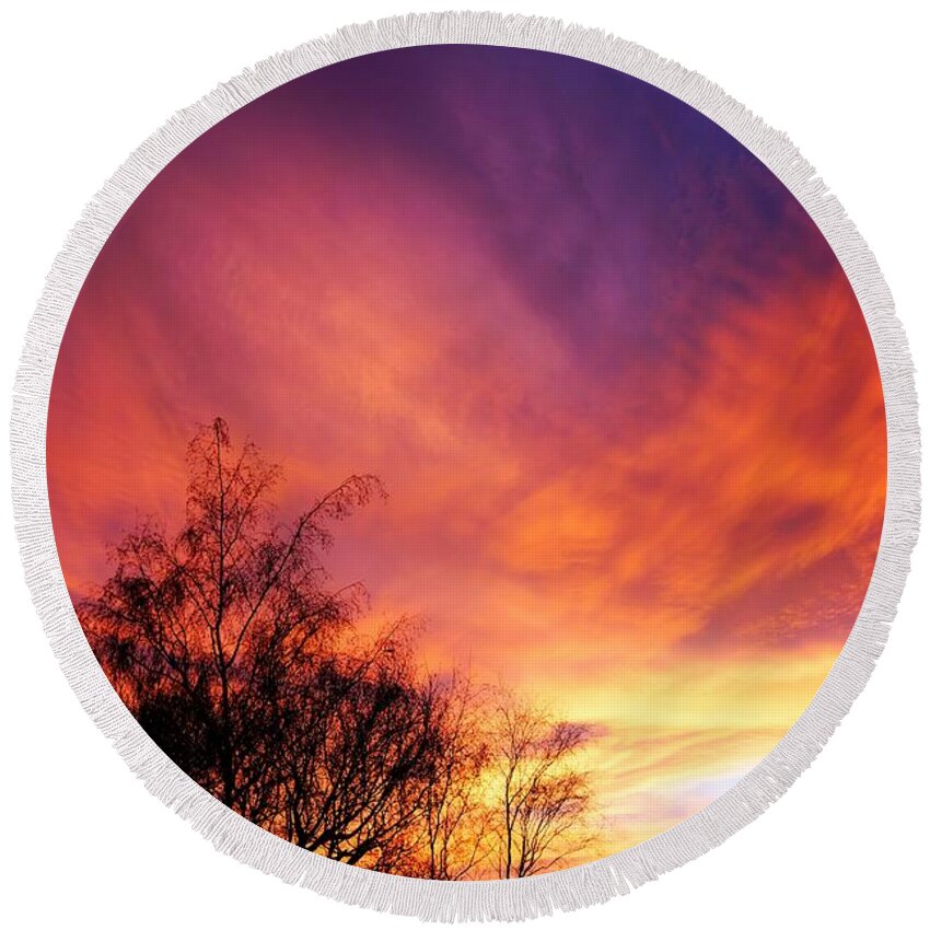 Sunset Round Beach Towel featuring the photograph Painted Sky by David Birchall