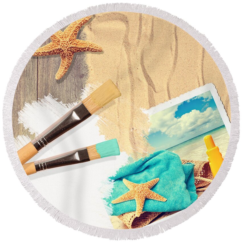 Painting Round Beach Towel featuring the photograph Painting Summer Postcard by Amanda Elwell
