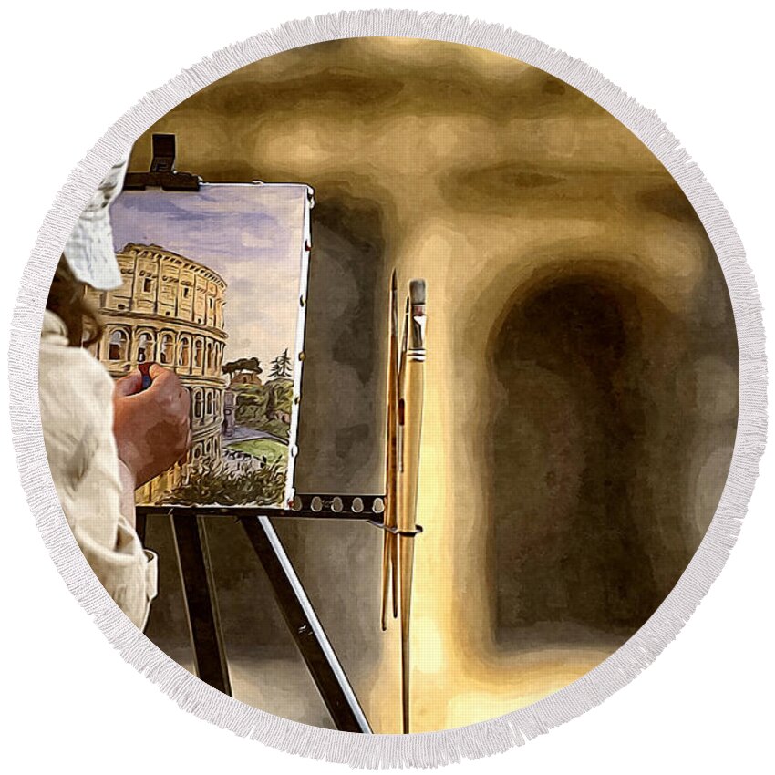Colosseum Round Beach Towel featuring the photograph Painting the Colosseum by Stefano Senise