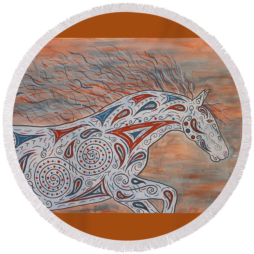 Horse Round Beach Towel featuring the painting Paisley Spirit by Susie WEBER