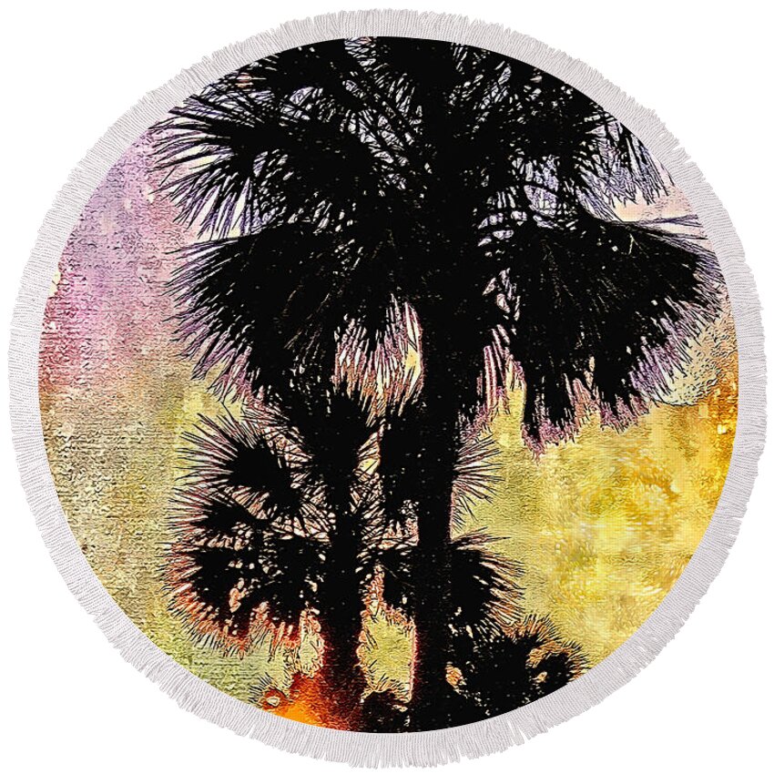 Louisiana Round Beach Towel featuring the photograph Palm Sunset by Kathy Bassett