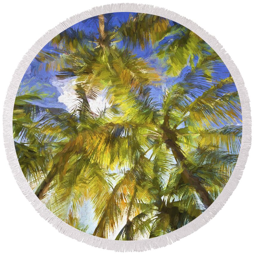 Abstract Round Beach Towel featuring the painting Palm Trees of Aruba by David Letts