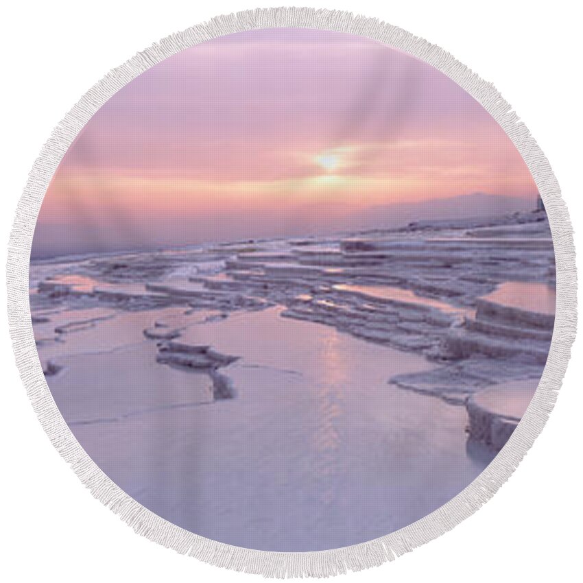 Photography Round Beach Towel featuring the photograph Pamukkale Turkey by Panoramic Images