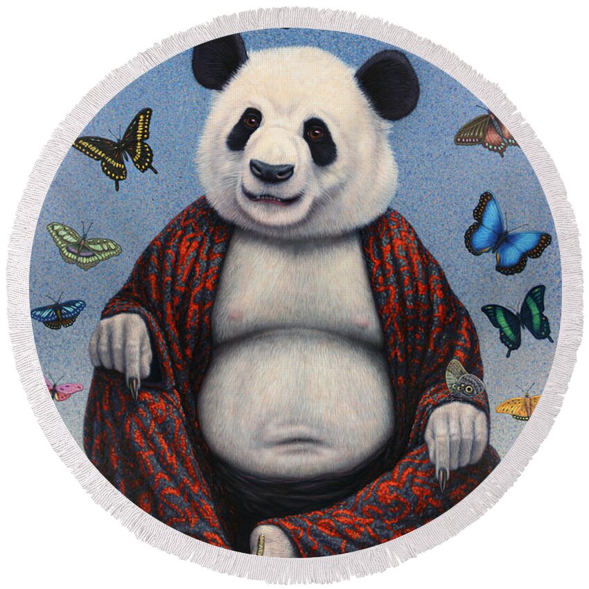 Panda Round Beach Towel featuring the painting Panda Buddha by James W Johnson