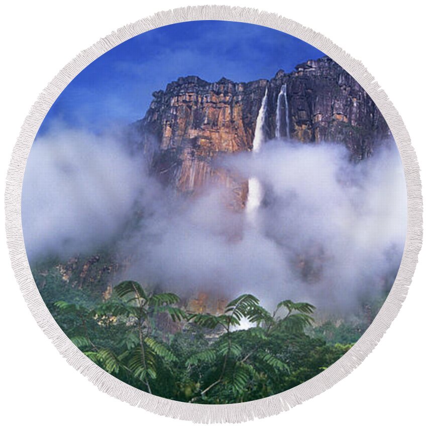 South America Round Beach Towel featuring the photograph Panorama Angel Falls Canaima National Park Veneziuela by Dave Welling
