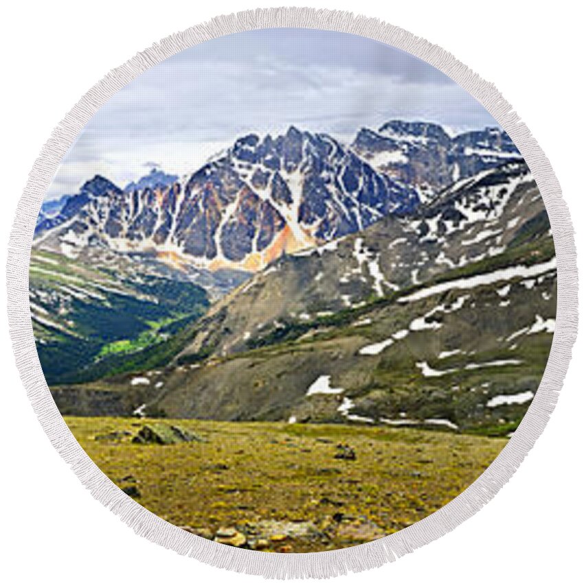 Mountains Round Beach Towel featuring the photograph Panorama of Rocky Mountains in Jasper National Park by Elena Elisseeva