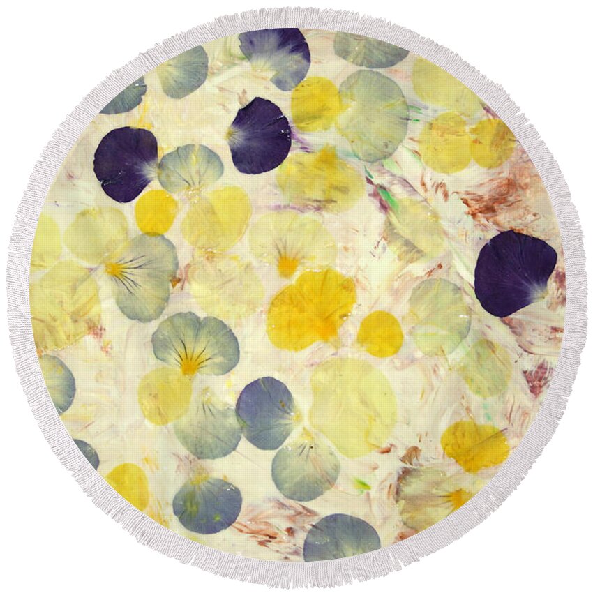 Pansies Round Beach Towel featuring the painting Pansy Petals by James W Johnson