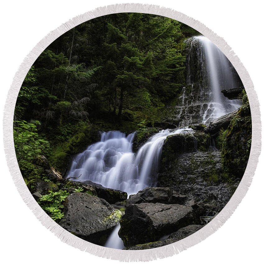 Panther Falls Mt Rainer Round Beach Towel featuring the photograph Panther Falls by James Heckt