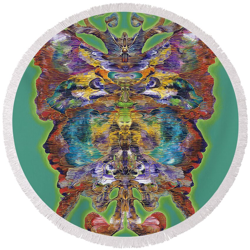 Butterfly Round Beach Towel featuring the painting Papalotl Series Vlll by Ricardo Chavez-Mendez