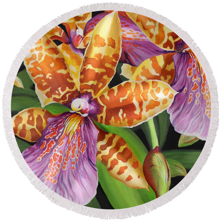 Flower Round Beach Towel featuring the painting Paradise Orchid by Jane Girardot