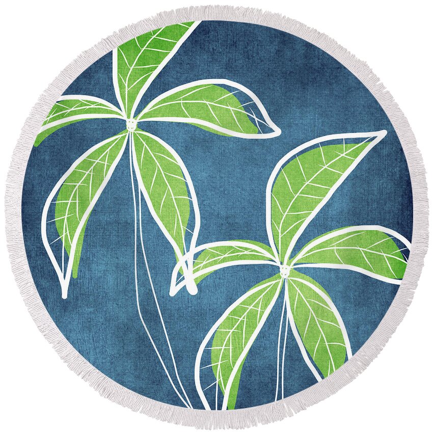 Palm Trees Round Beach Towel featuring the painting Paradise Palm Trees by Linda Woods