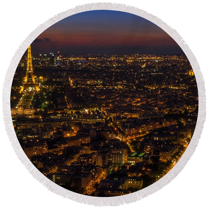 59th Floor Round Beach Towel featuring the photograph Paris by Night by Mark Llewellyn