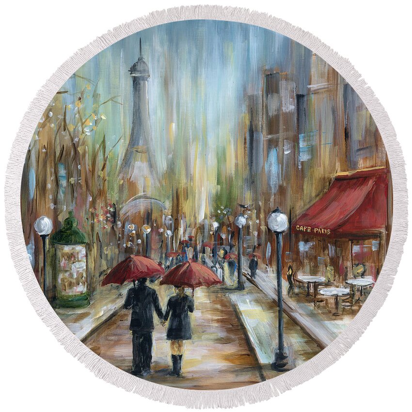 Paris Round Beach Towel featuring the painting Paris Lovers Ill by Marilyn Dunlap
