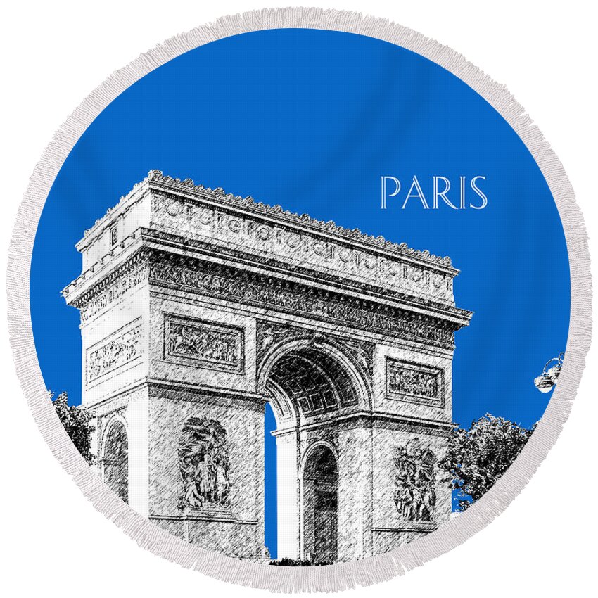 Architecture Round Beach Towel featuring the digital art Paris Skyline Arc de Triomphe - Blue by DB Artist