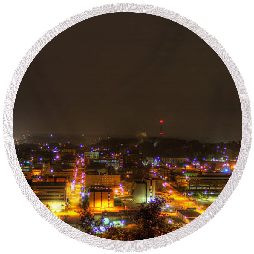Parkersburg Round Beach Towel featuring the photograph Parkersburg HDR at night by Jonny D