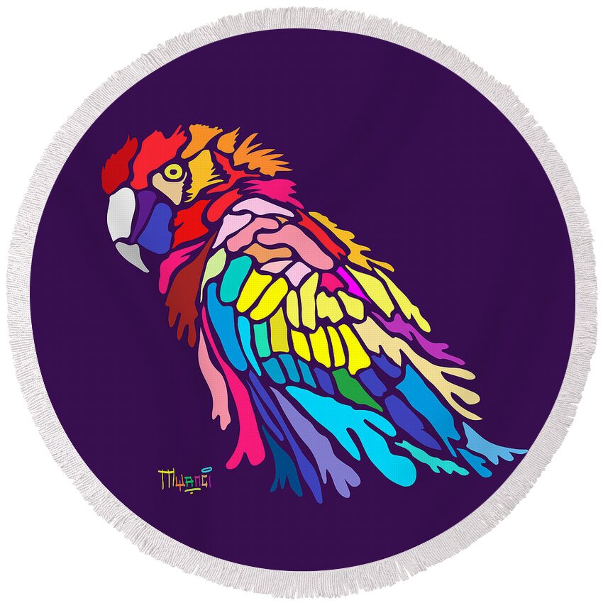 Bird Round Beach Towel featuring the digital art Parrot beauty by Anthony Mwangi