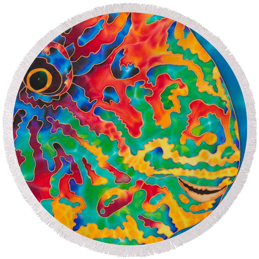 Diving Round Beach Towel featuring the painting Parrotfish by Daniel Jean-Baptiste