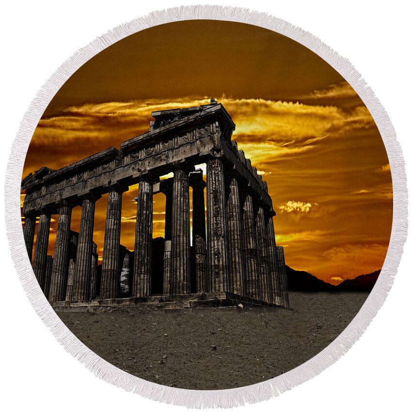 Parthenon Round Beach Towel featuring the photograph Parthenon by Shirley Mangini