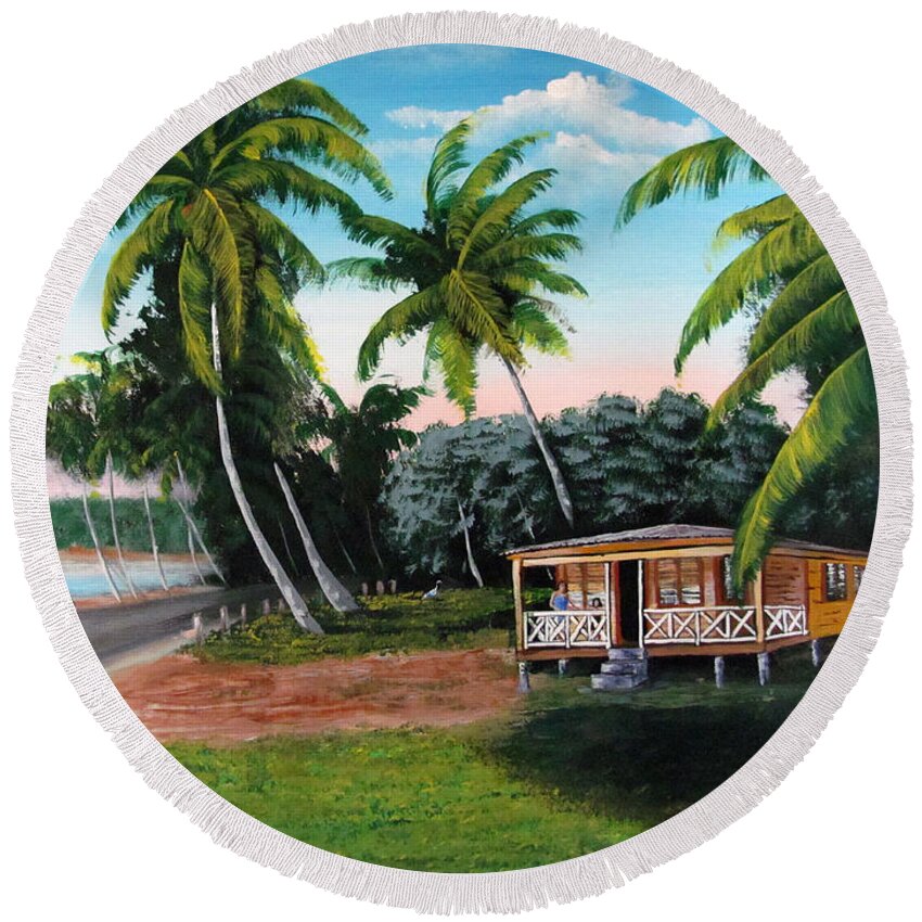 Tropical Island Painting Round Beach Towel featuring the painting Paseo Por La Isla by Luis F Rodriguez