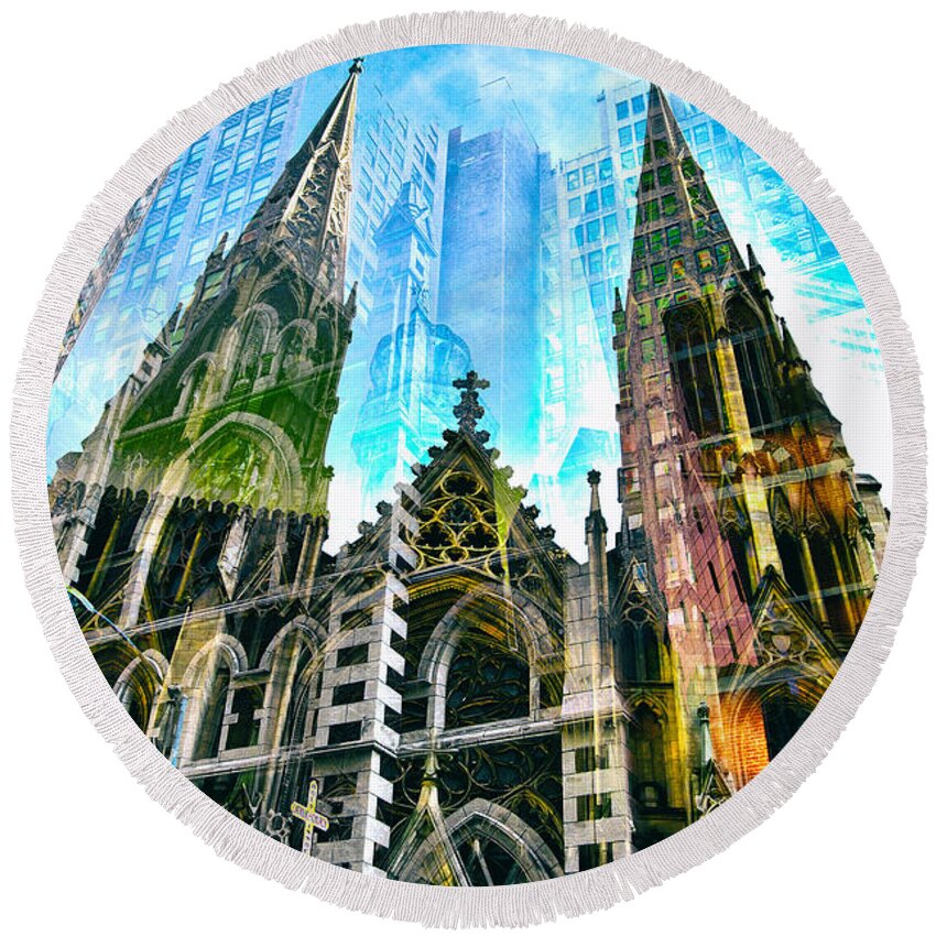 New York City Round Beach Towel featuring the photograph Passion NYC Cathedrals and Synagogues by Sabine Jacobs