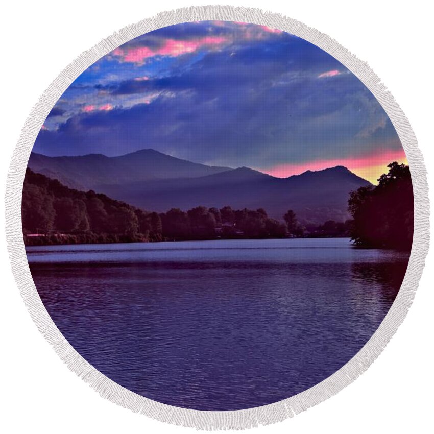 Lake Junaluska Round Beach Towel featuring the photograph Twilight  by Dennis Baswell