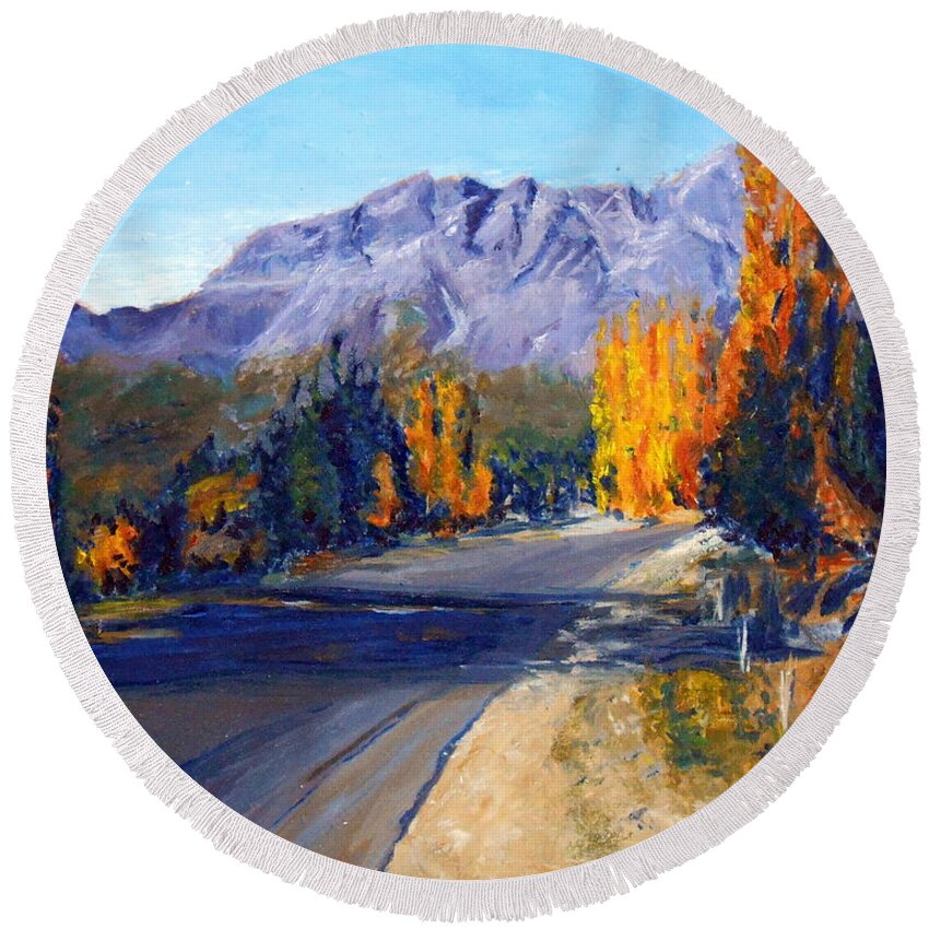 Landscape Round Beach Towel featuring the painting Patagonian Autumn by Silvana Miroslava Albano