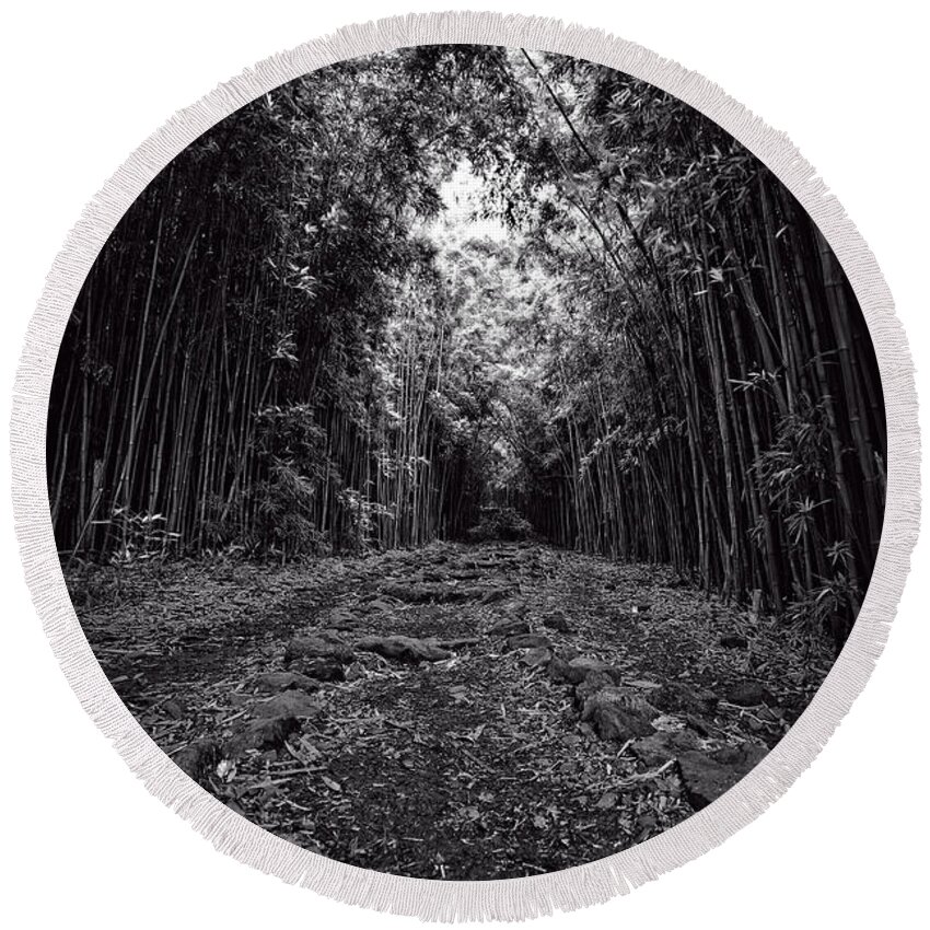 Hawaii Round Beach Towel featuring the photograph Pathway through a bamboo forest Maui Hawaii by Edward Fielding
