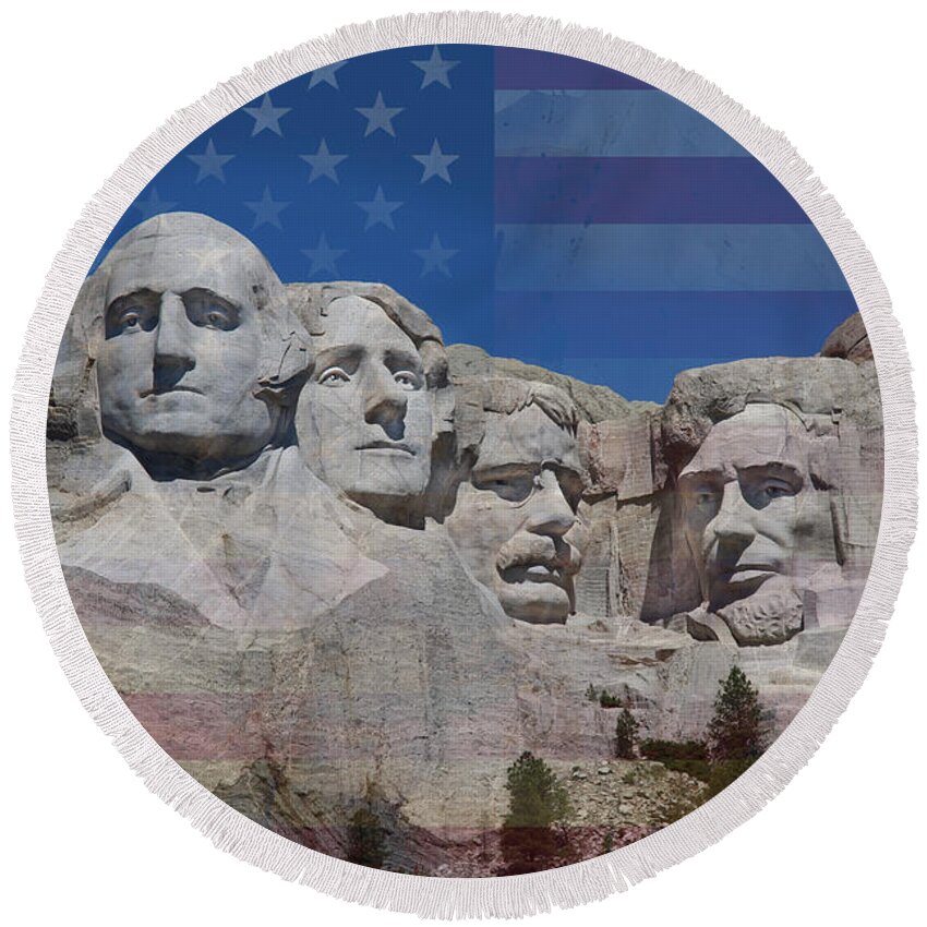 Mount Rushmore Round Beach Towel featuring the photograph Patriotic Presidents by Jemmy Archer