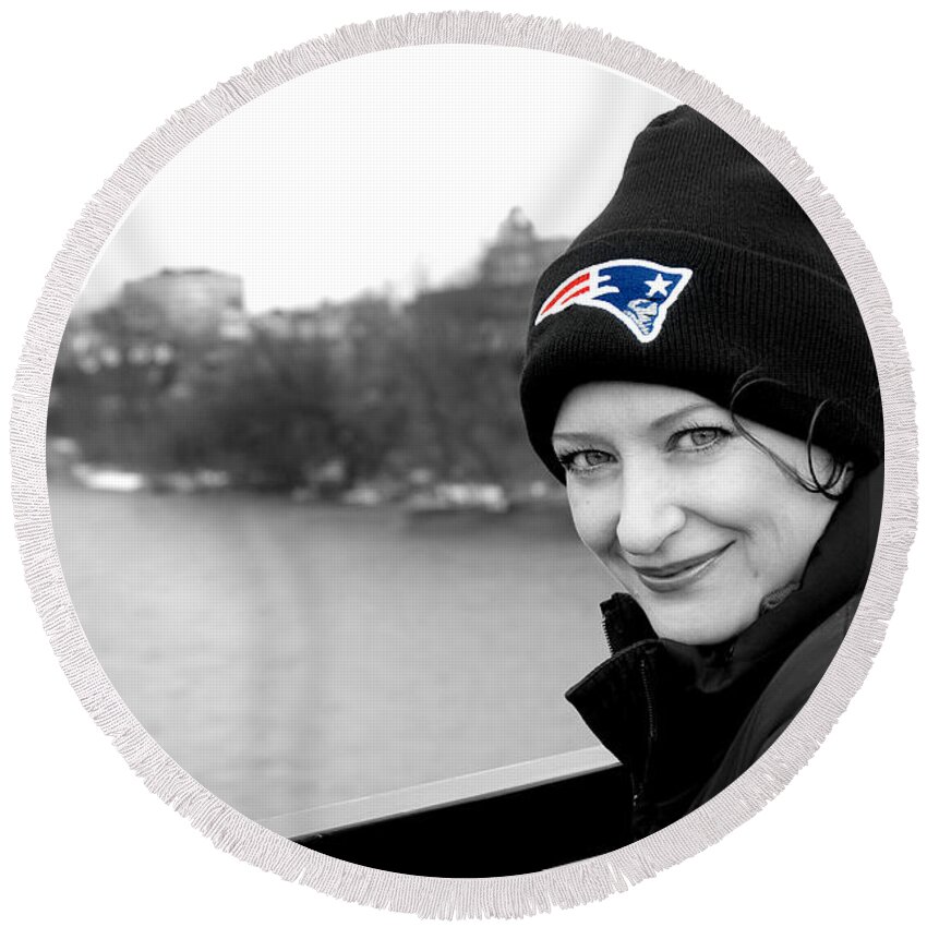 City Round Beach Towel featuring the photograph Patriots Fan by Greg Fortier