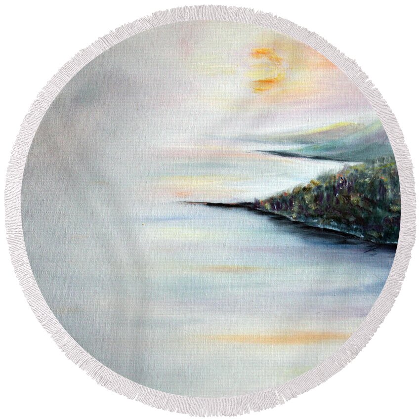 River Round Beach Towel featuring the painting Peace by Meaghan Troup
