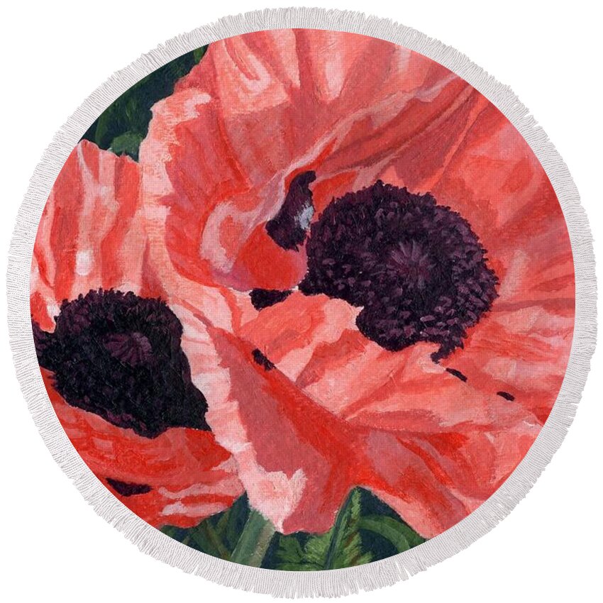 Poppies Round Beach Towel featuring the painting Peachy Poppies by Lynne Reichhart