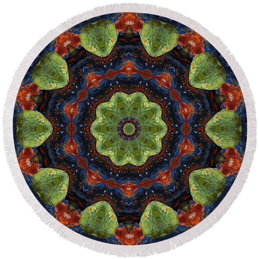 Colorful Round Beach Towel featuring the digital art Pebble Mandala by Deborah Smith
