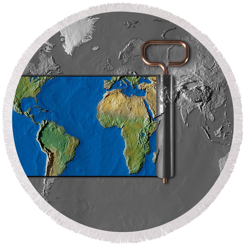 Map Round Beach Towel featuring the photograph Peeling World Map by Mike Agliolo