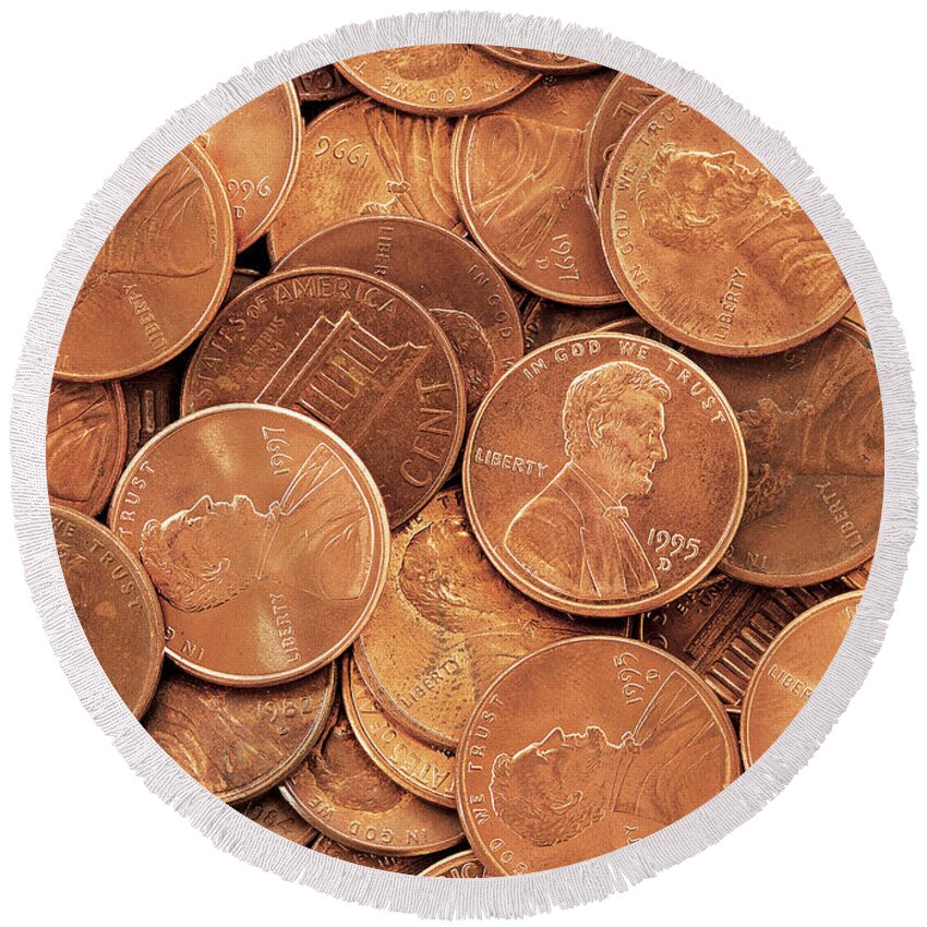 Penny Round Beach Towel featuring the photograph Pennies by David Davis
