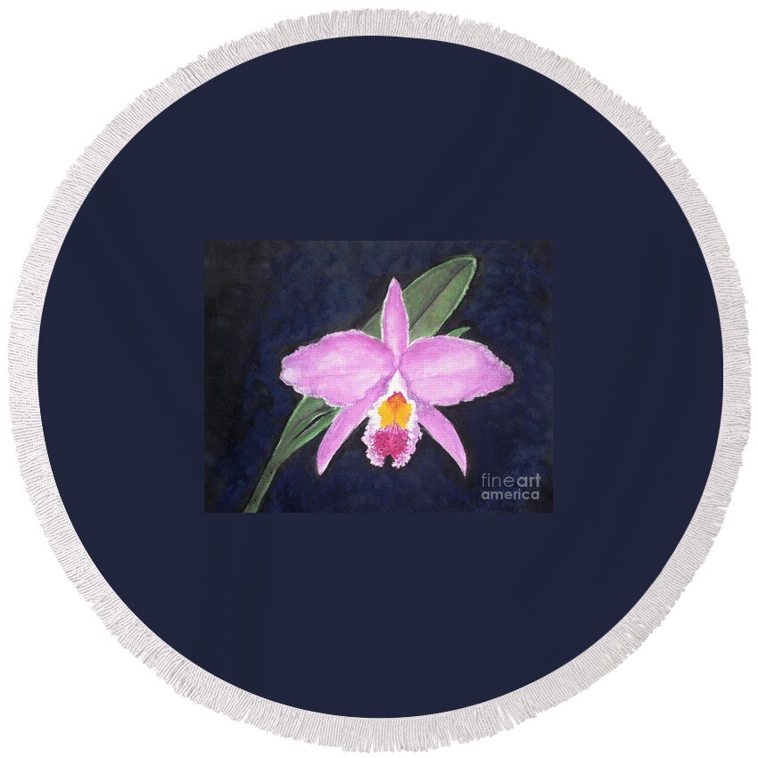 Orchid Round Beach Towel featuring the painting Penny's Orchid by Denise Railey