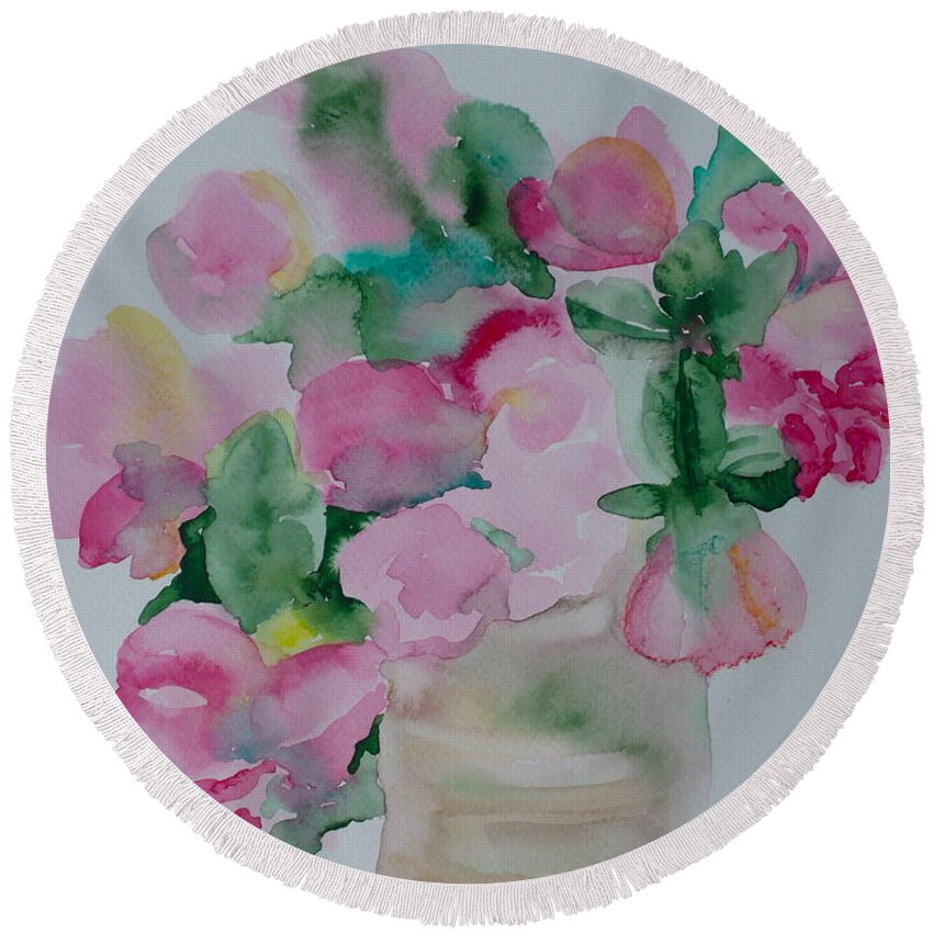 Peony Round Beach Towel featuring the painting Peony Study Vertical by Anna Ruzsan