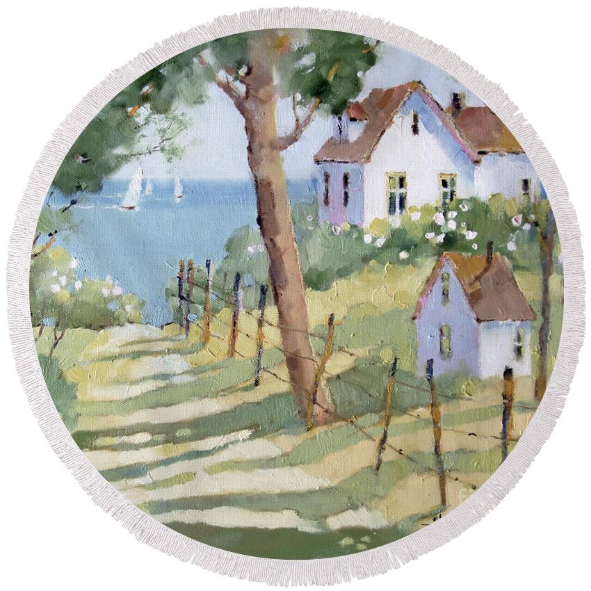 Nantucket Round Beach Towel featuring the painting Perfectly Peaceful Nantucket by Joyce Hicks