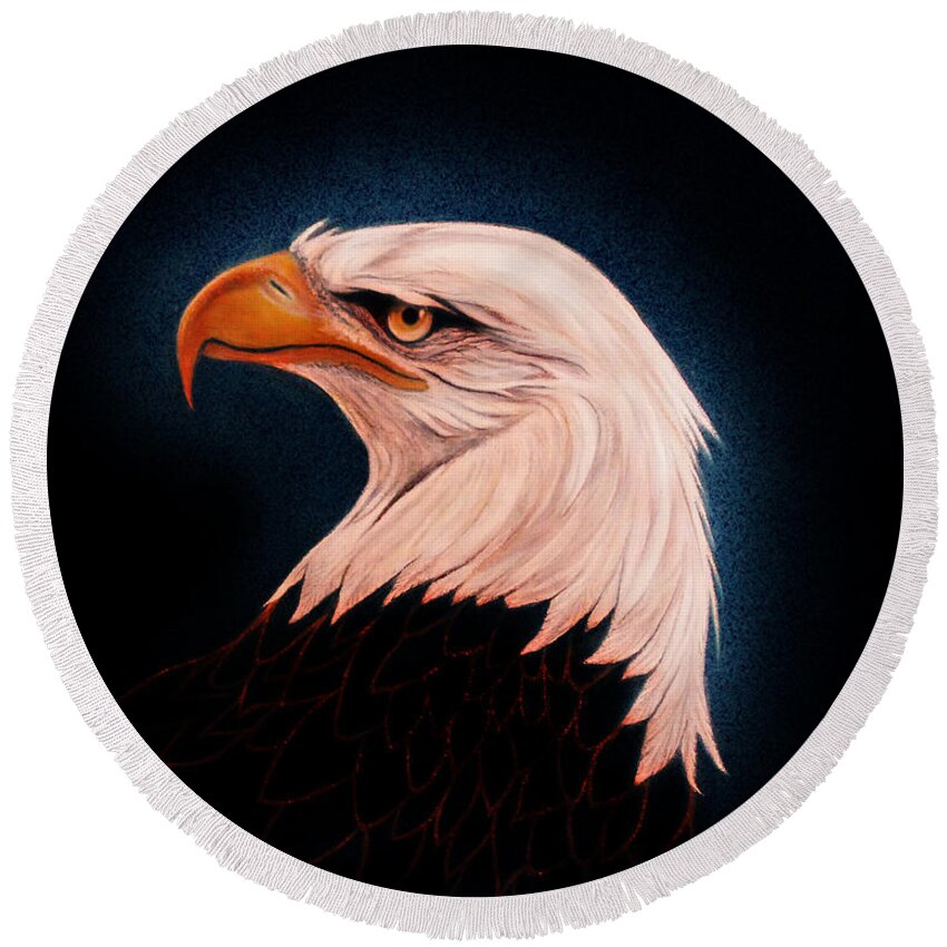 American Eagle Round Beach Towel featuring the painting Perserverance II by Adele Moscaritolo