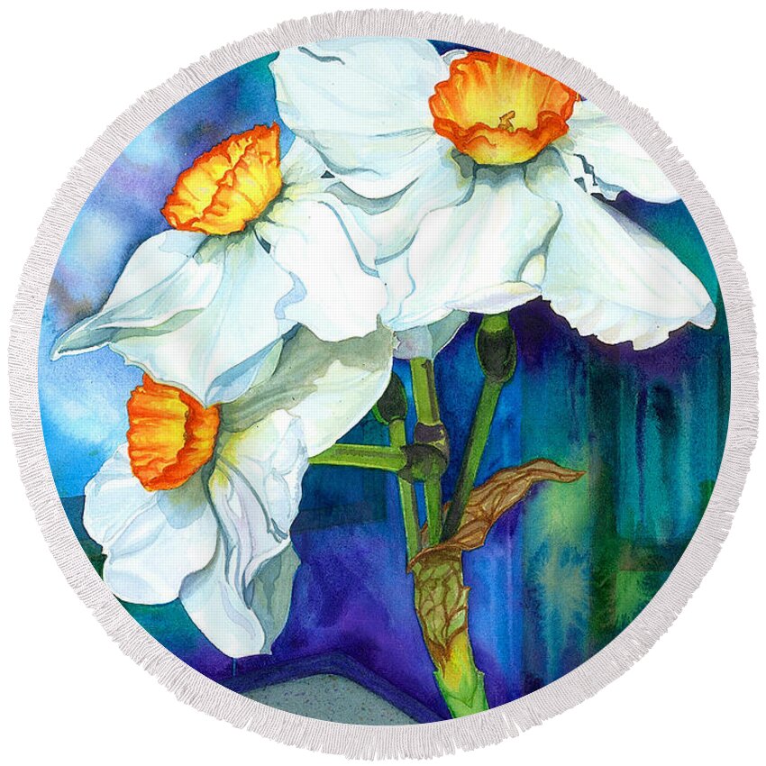 Flowers Round Beach Towel featuring the painting Petal Portrait by Barbara Jewell
