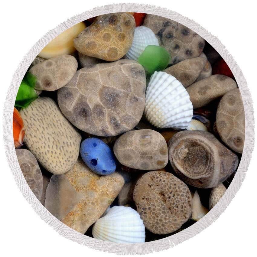 Square Round Beach Towel featuring the photograph Petoskey Stones V by Michelle Calkins