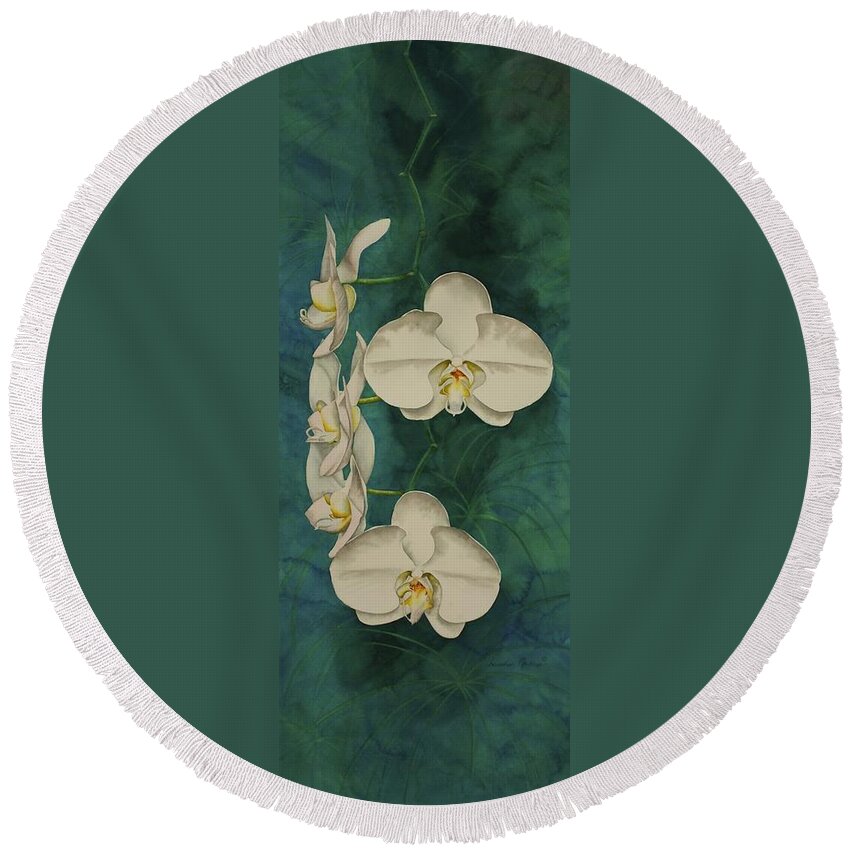 Orchid Round Beach Towel featuring the painting Phalaenopsis Beauty by Heather Gallup