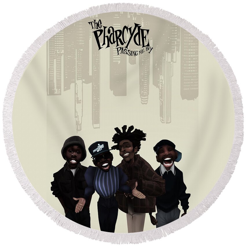 Pharcyde Round Beach Towel featuring the digital art Pharcyde -passing me by 1 by Nelson dedos Garcia