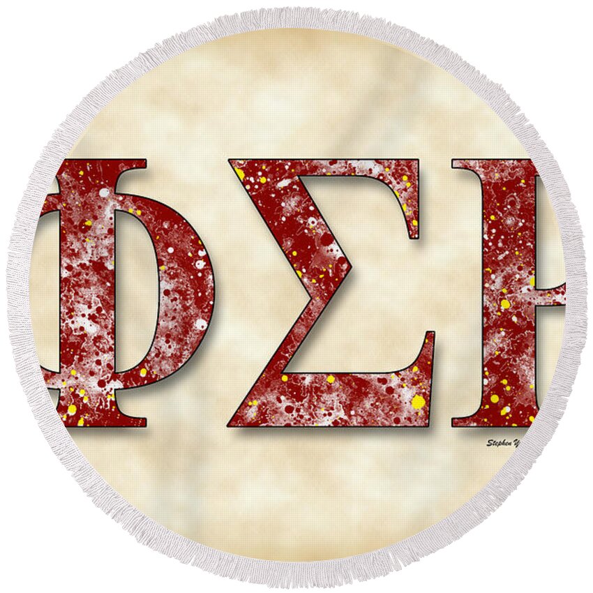 Phi Sigma Rho Round Beach Towel featuring the digital art Phi Sigma Rho - Parchment by Stephen Younts