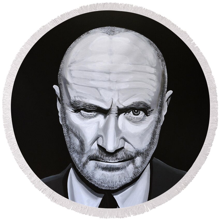 Phil Collins Round Beach Towel featuring the painting Phil Collins by Paul Meijering