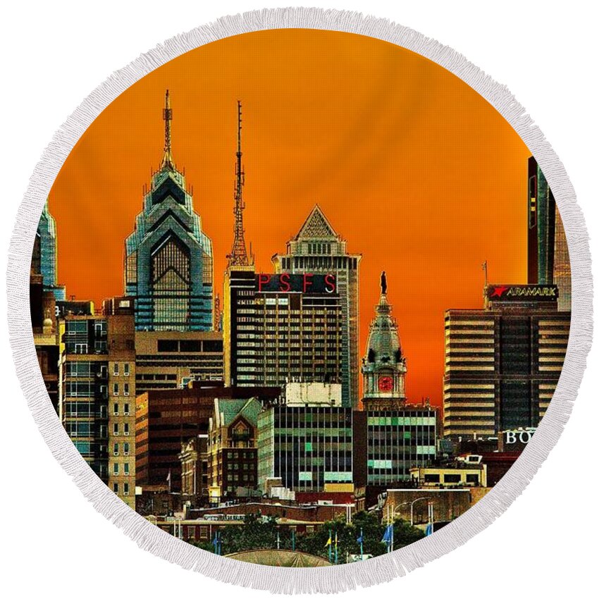 Sunset Round Beach Towel featuring the photograph Philly Sunset by Nick Zelinsky Jr