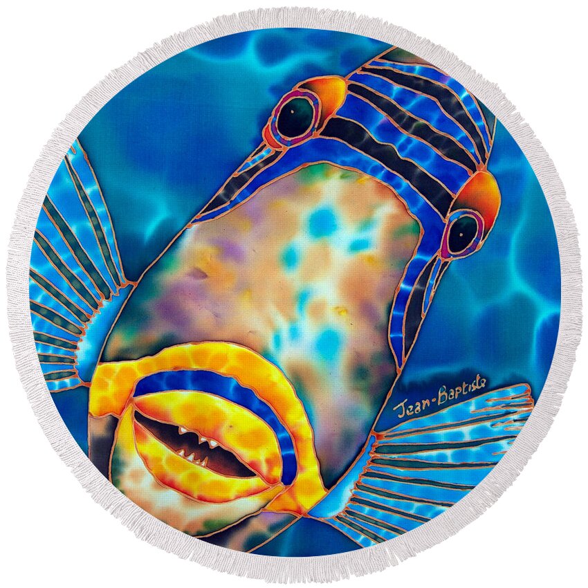 Diving Round Beach Towel featuring the painting Picasso Triggerfish by Daniel Jean-Baptiste