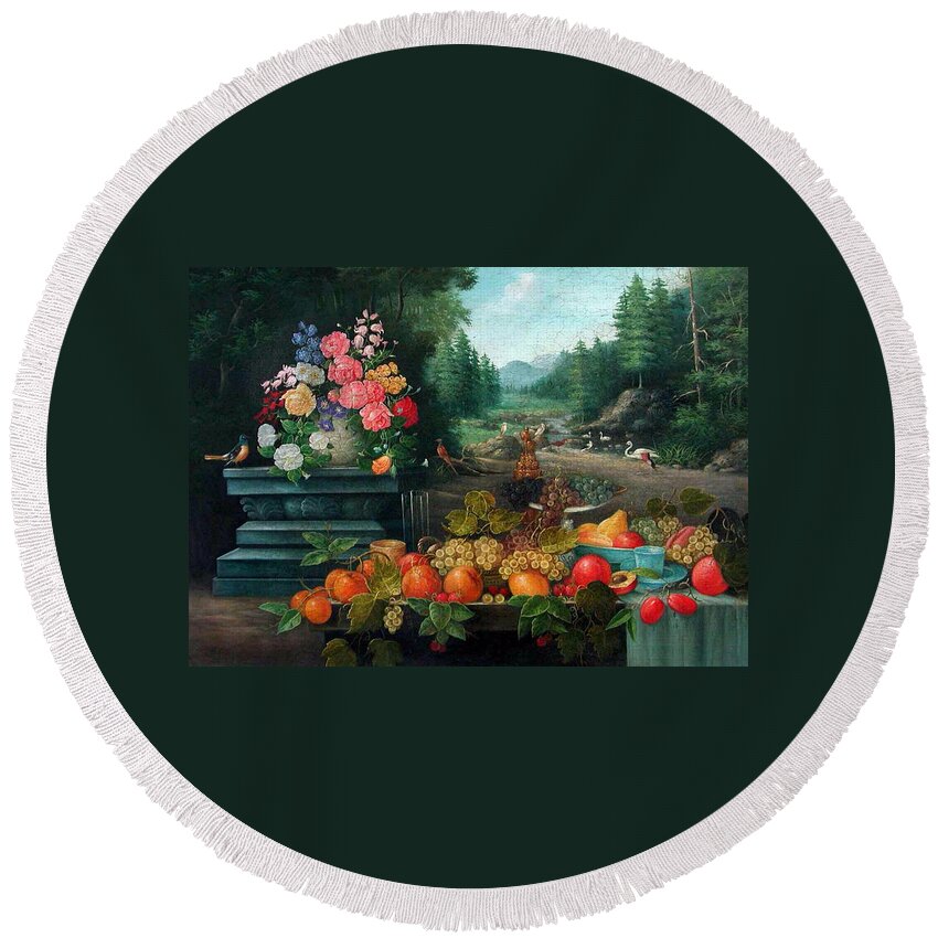 Floral Round Beach Towel featuring the photograph Picnic at the Park by Munir Alawi