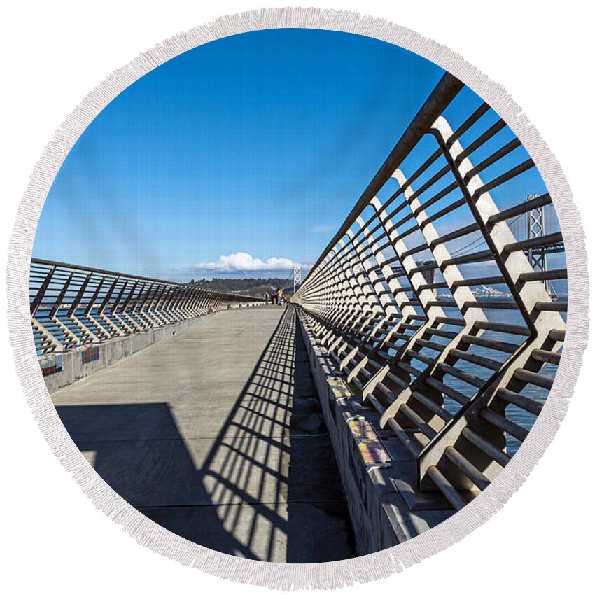 Abstract Round Beach Towel featuring the photograph Pier Perspective by Kate Brown